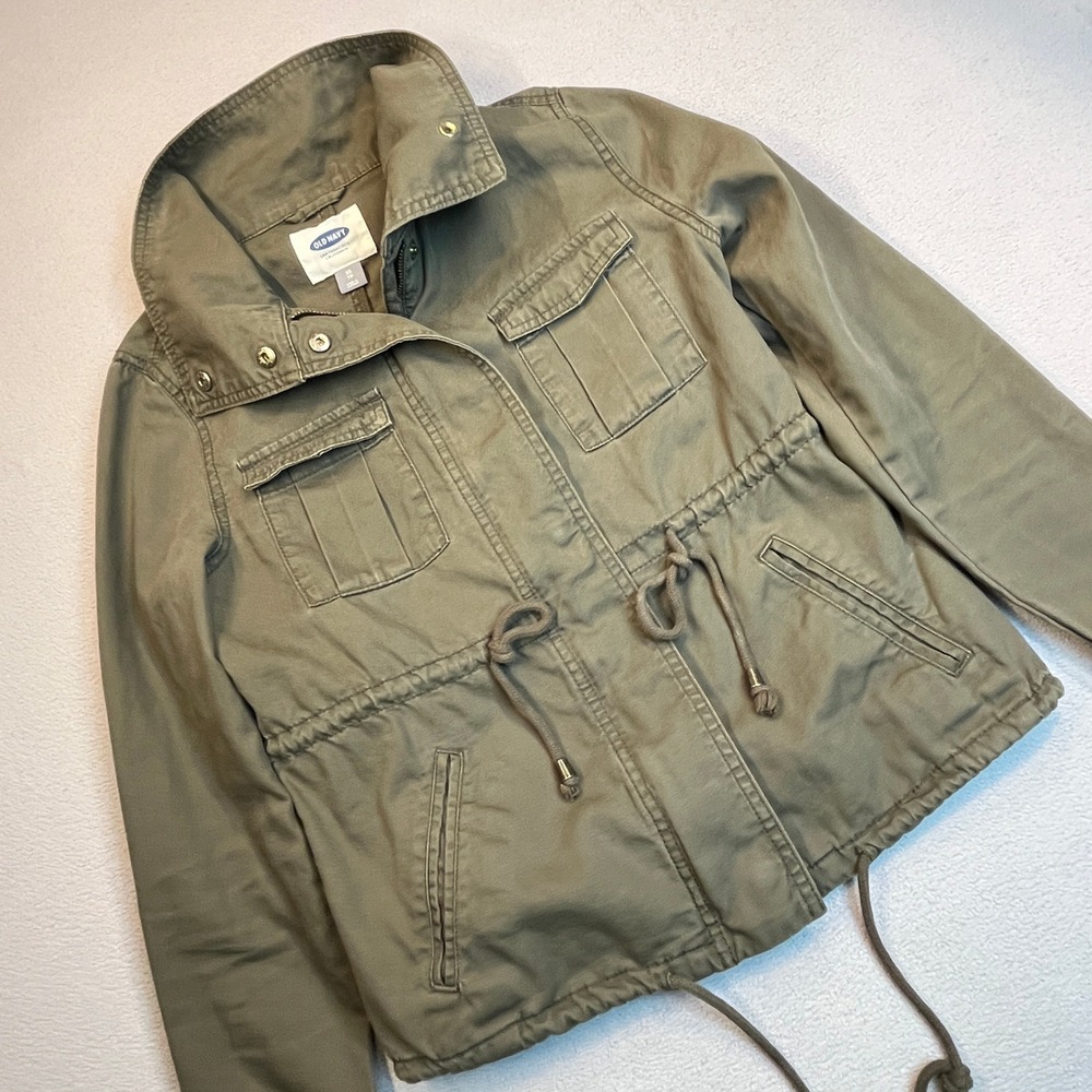 Old Navy Womens Utility Field Jacket Olive Green Canvas Full Zip XS